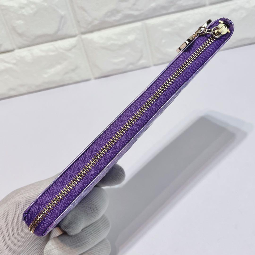 ANNA SUI ローズハート バタフライ L字ファスナー 長財布 ラベンダー