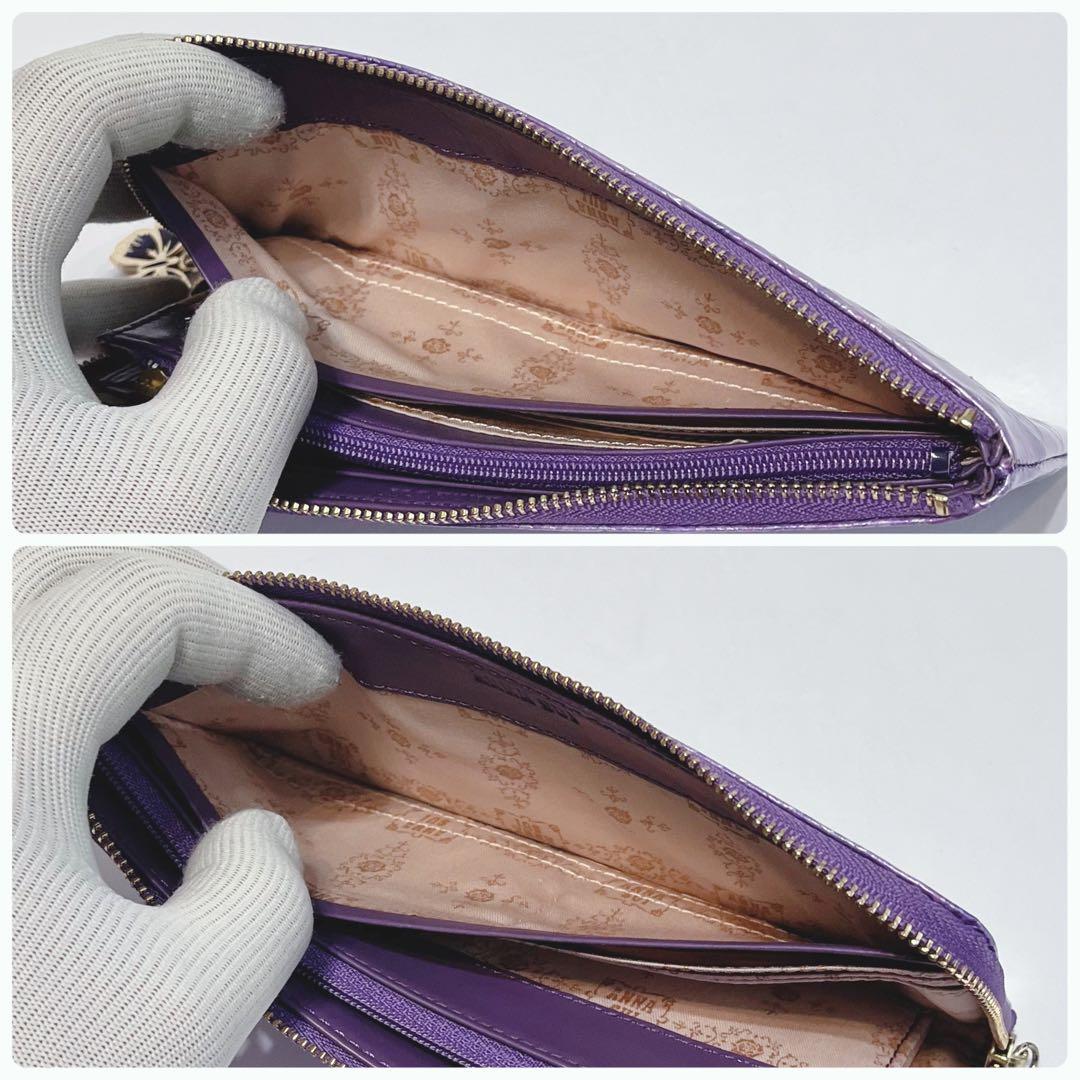 ANNA SUI ローズハート バタフライ L字ファスナー 長財布 ラベンダー