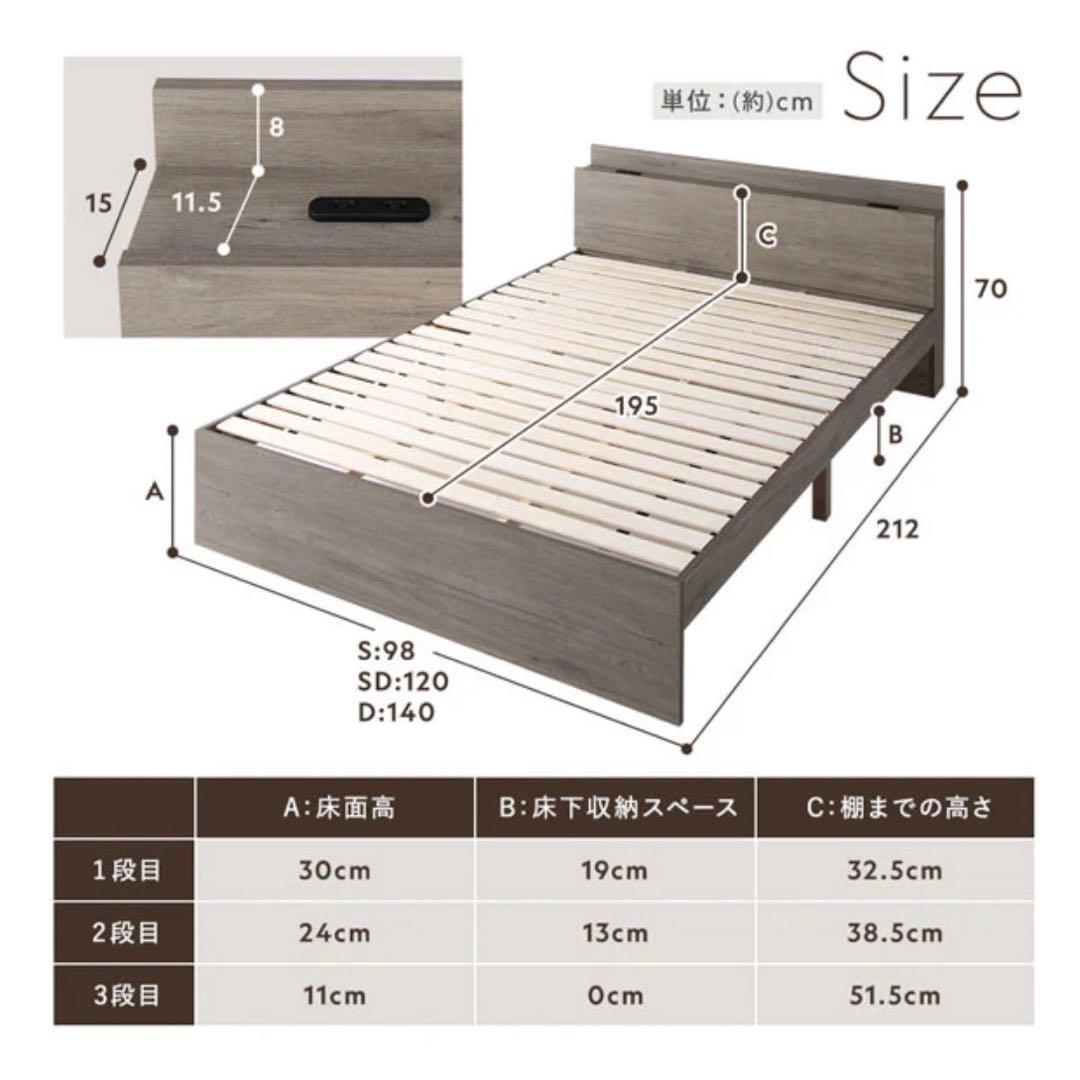 ⭐︎美品⭐︎コンセント棚付き 高さ調整すのこベッド 『Asteria アステリア』