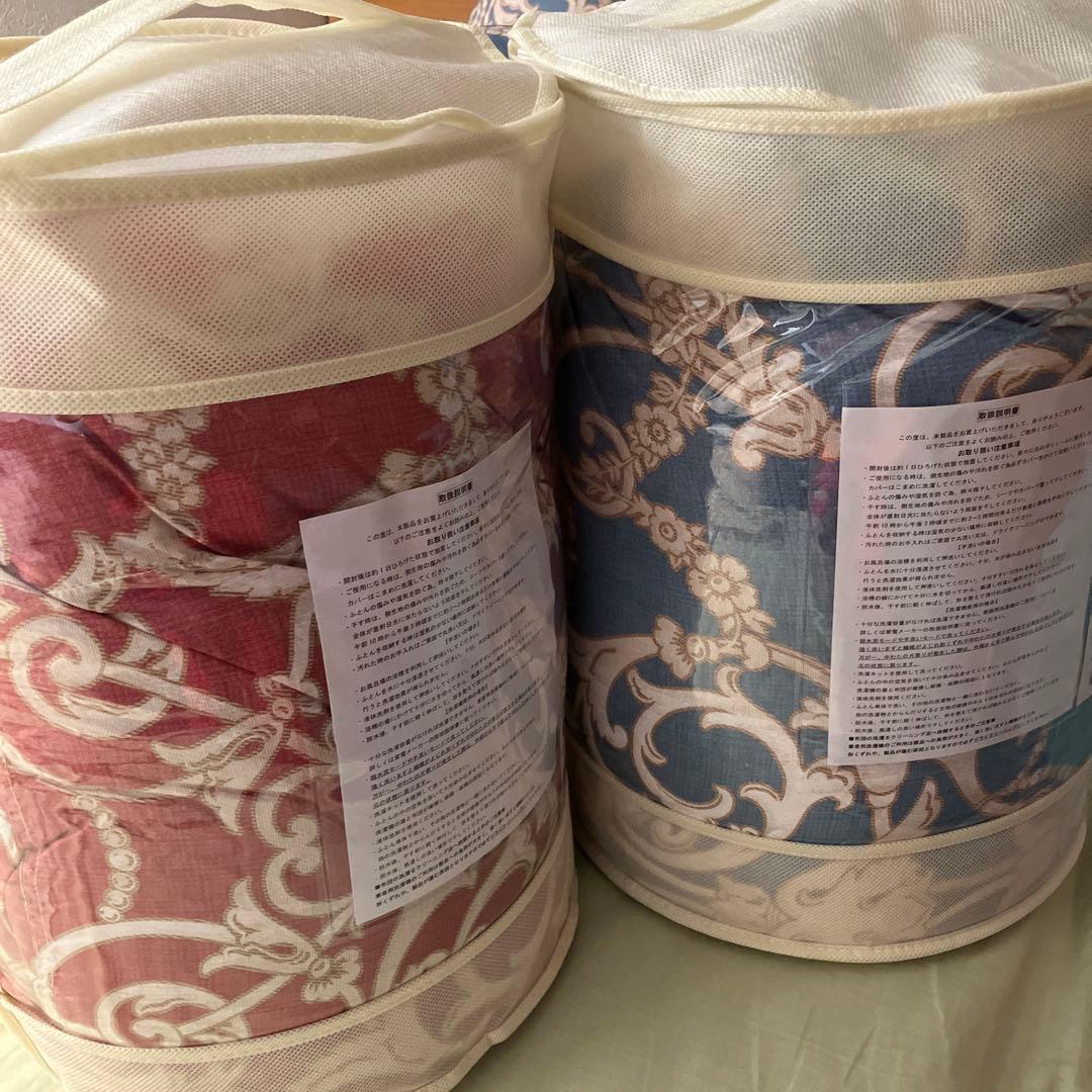 フロートダウン掛け布団シングルサイズ　赤系・青系2点セット（ディノス）新品未使用