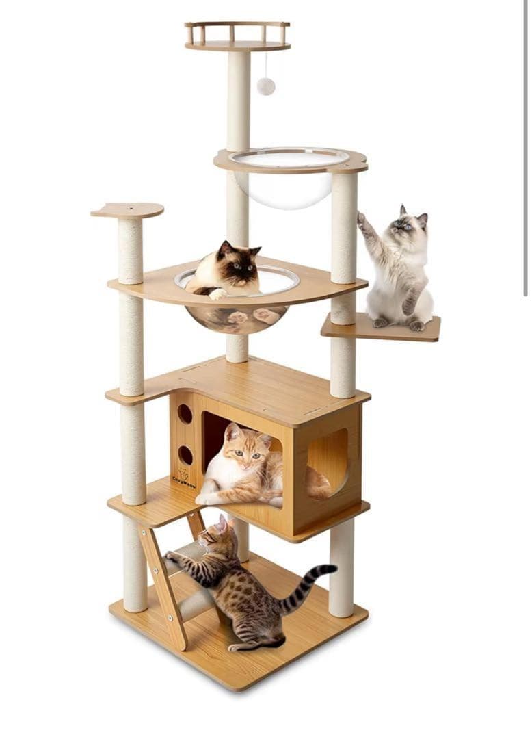 キャットタワー 木製 スリム 宇宙船 据え置き キャットハウス約165cm