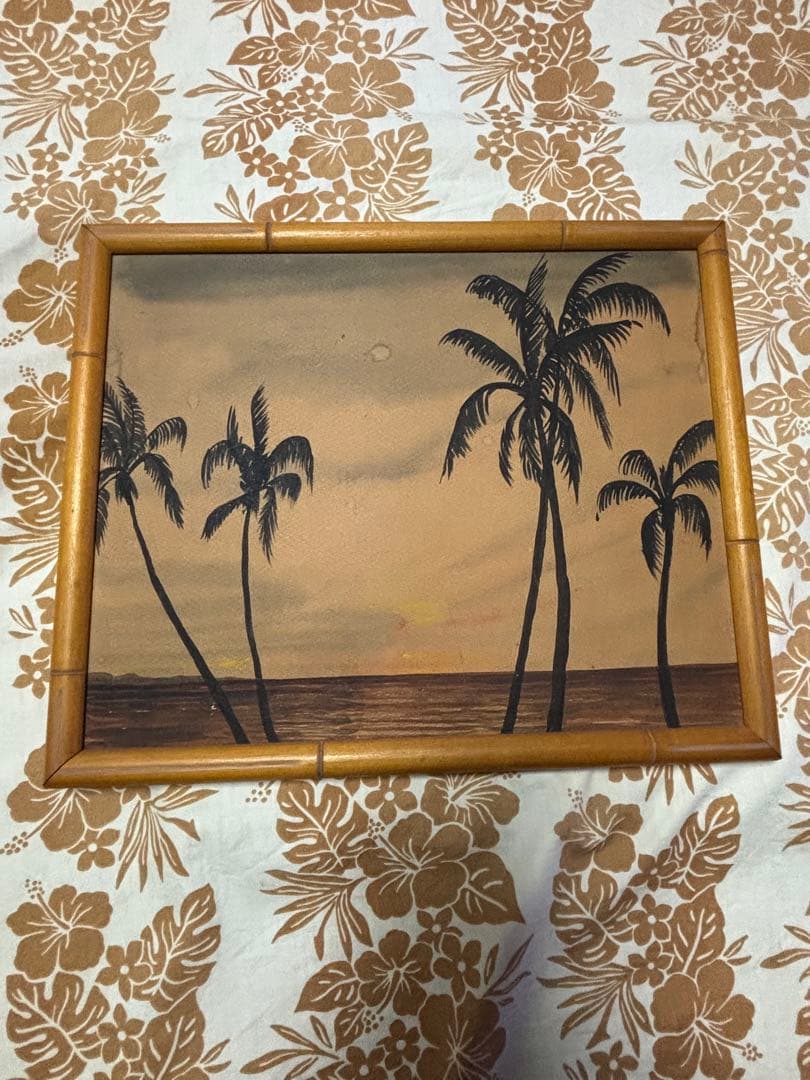 アメリカン50'sミッドセンチュリーハワイアントロピカル風景画 バンブーフレーム