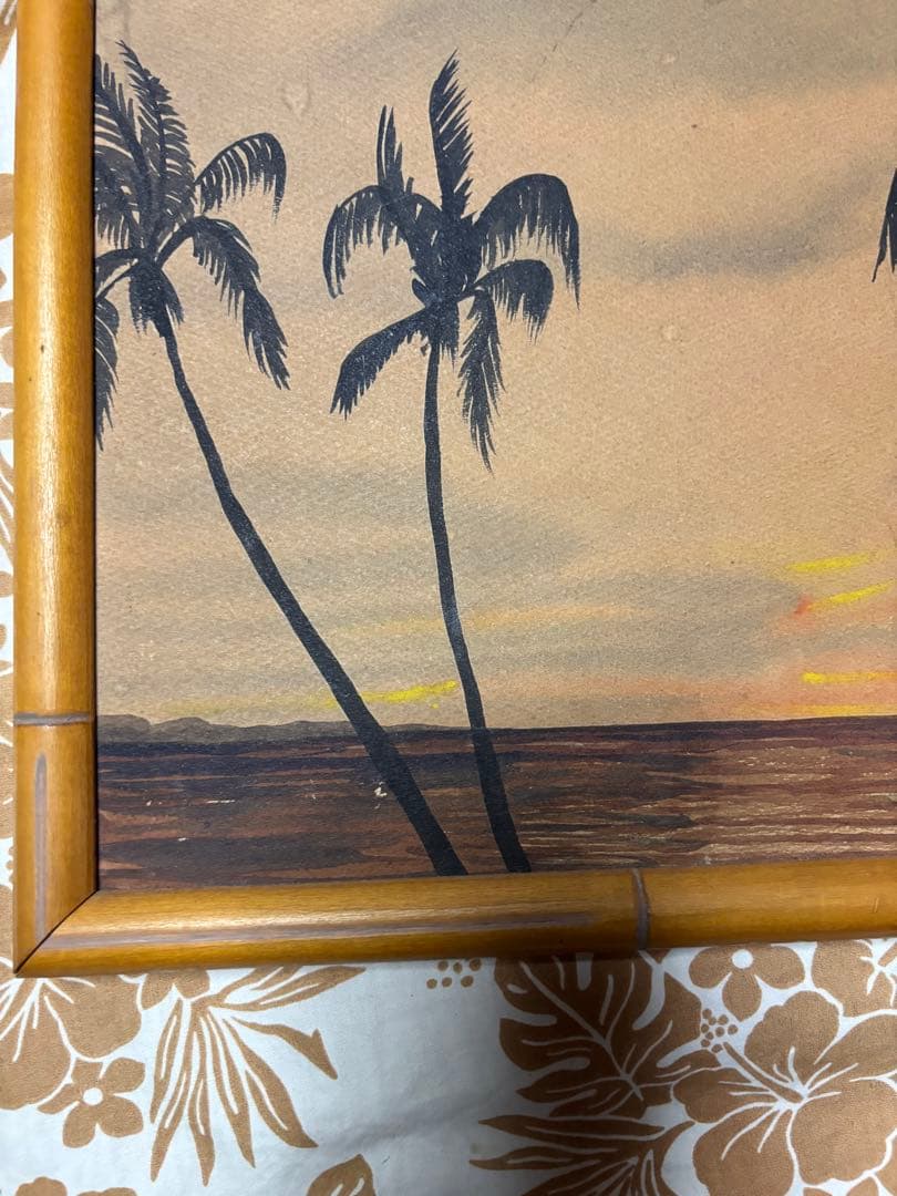 アメリカン50'sミッドセンチュリーハワイアントロピカル風景画 バンブーフレーム