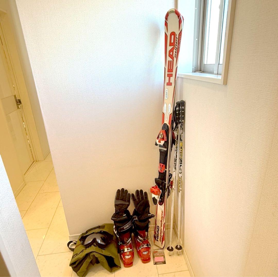 スキー板 165cm ブーツ ストック 手袋ゴーグル WAX ケース 7点セット