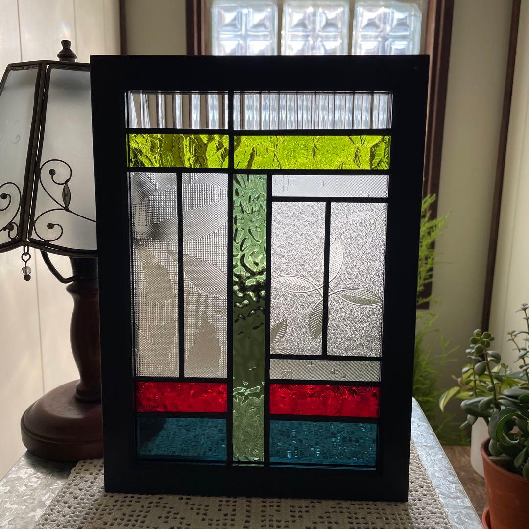 ステンドグラス　パネル　昭和レトロ　和モダン　　ガラス引き戸