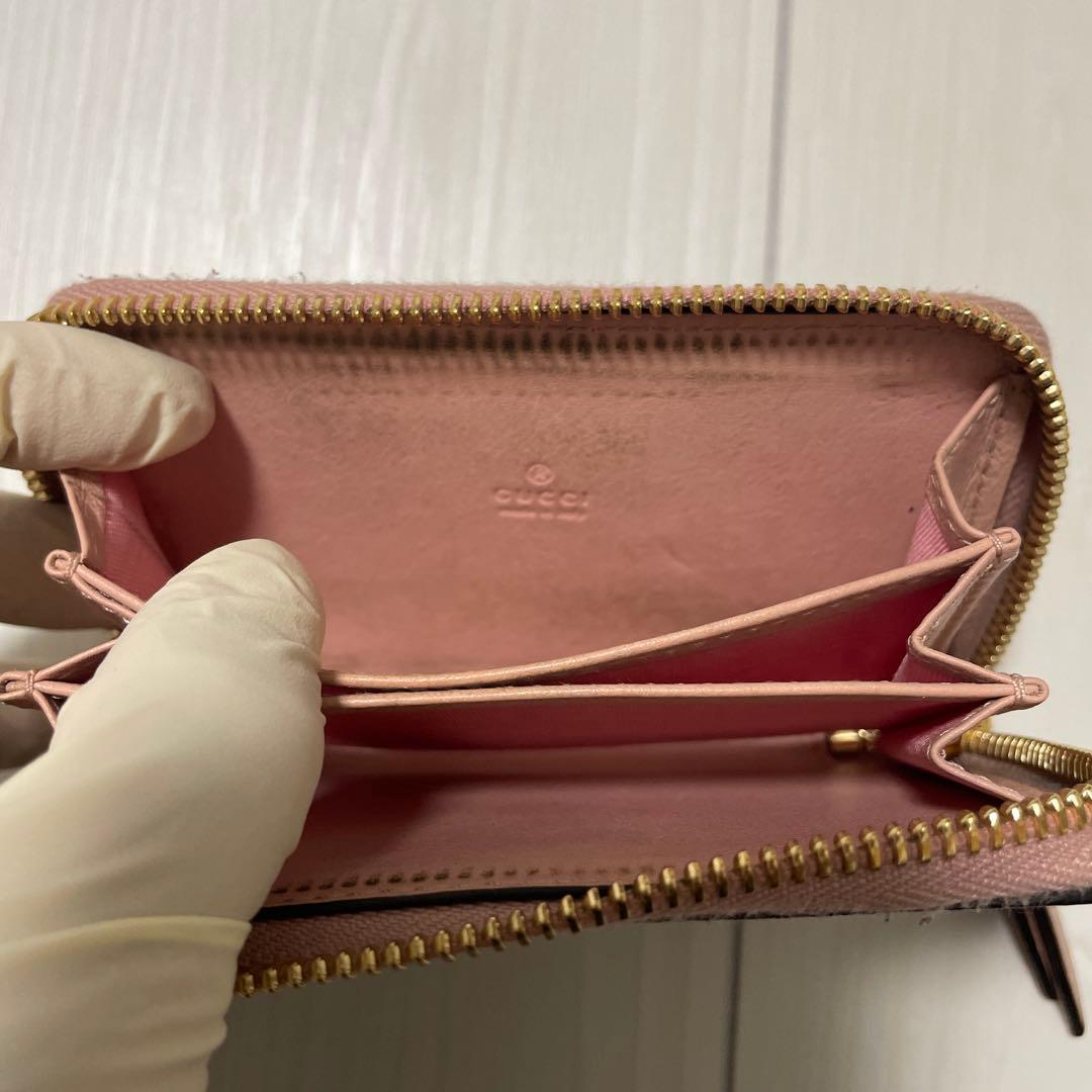 美品グッチ スプリーム ケース ラウンドファスナーキーチェーン レザーレディース