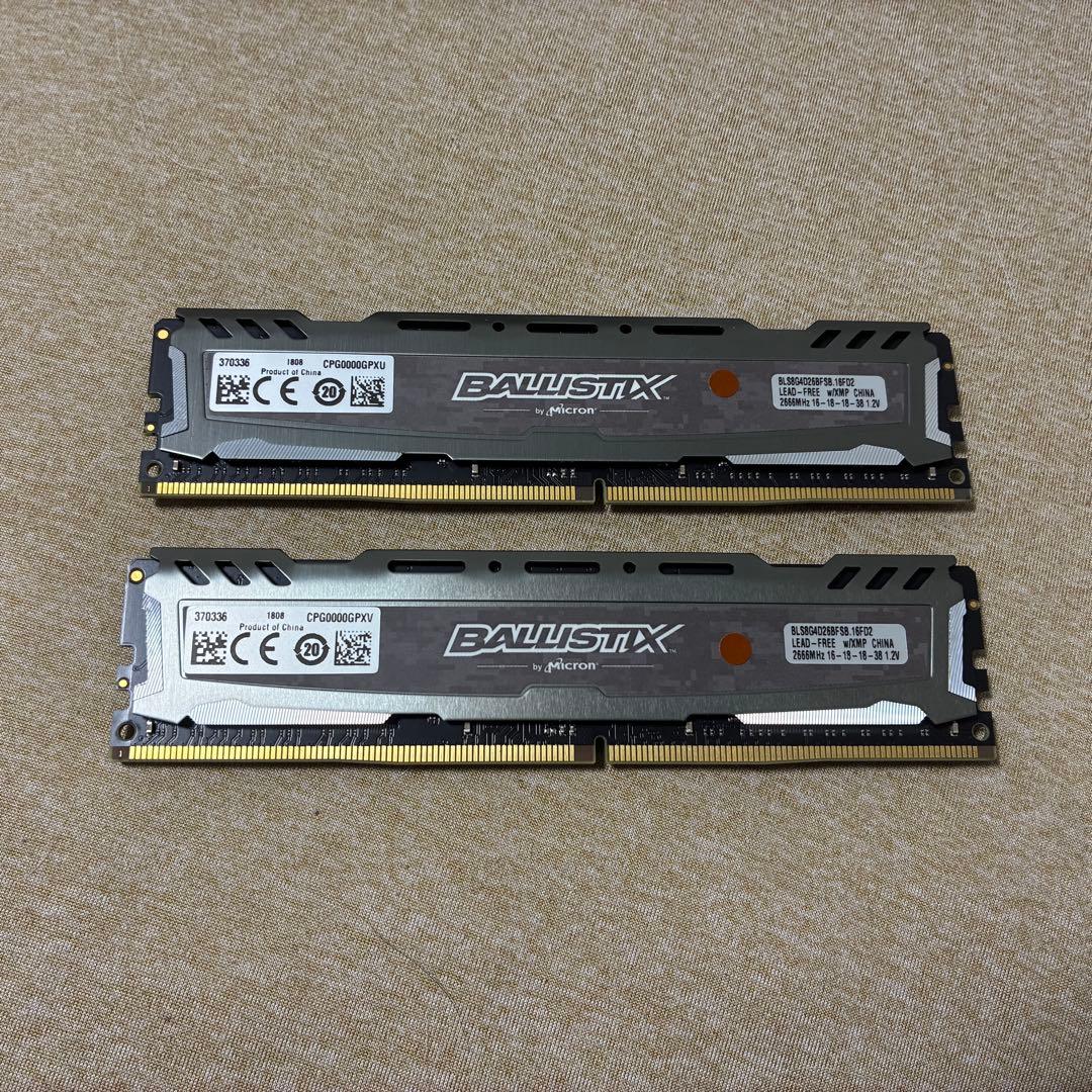 Ballistix DDR4 8GB 2666MHzメモリ 2枚セット