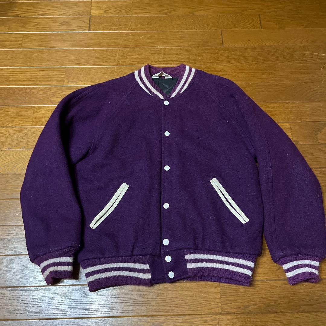 ヴィンテージスタジャン　 70s チェーン刺繍 Lサイズ　パープル