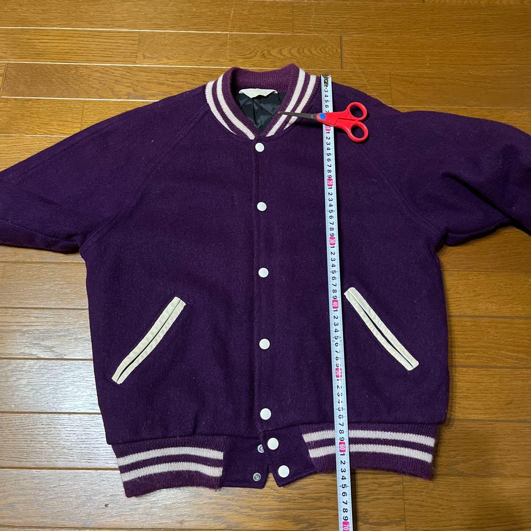 ヴィンテージスタジャン　 70s チェーン刺繍 Lサイズ　パープル