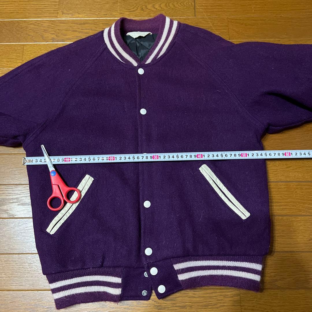 ヴィンテージスタジャン　 70s チェーン刺繍 Lサイズ　パープル