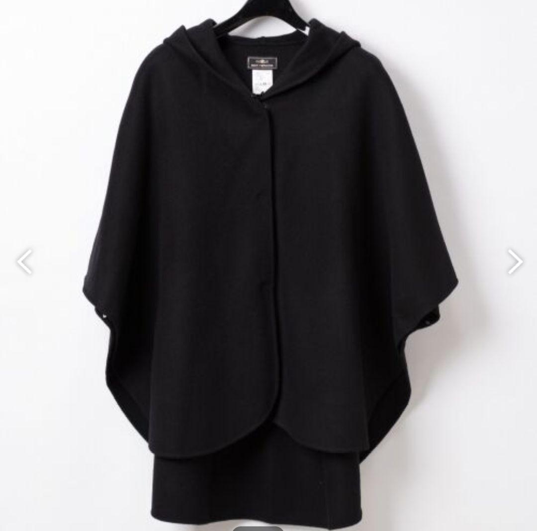 グレースコンチネンタル　ファー付フードポンチョ　ブラック　フォックスファー