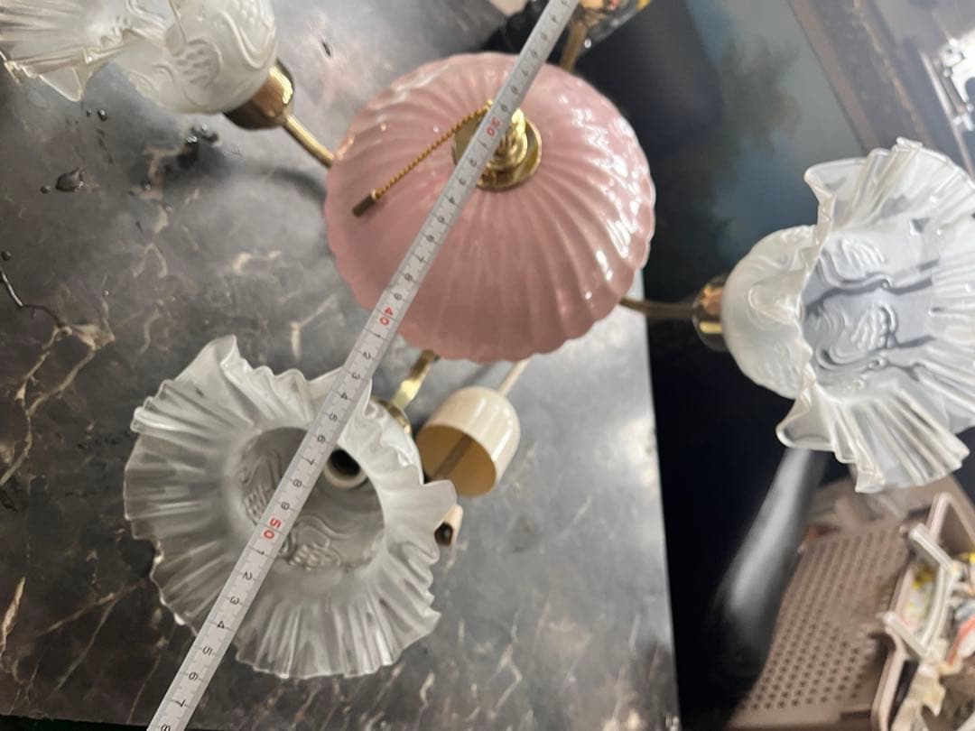 昭和レトロシャンデリア、レトロシャンデリア、陶器とガラスホヤのシャンデリア