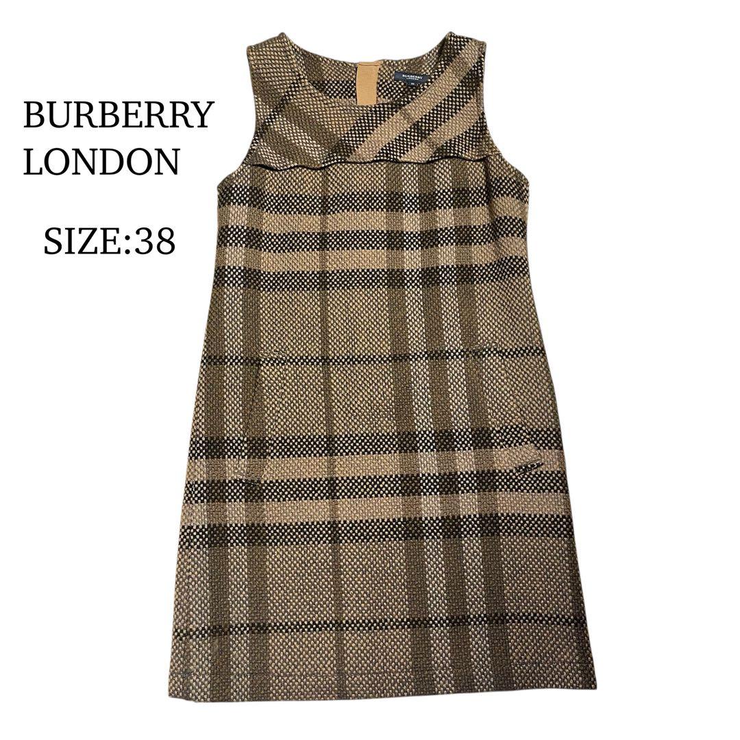 バーバリーロンドン ノースリーブ ワンピース メガノバチェック ブラウン 38