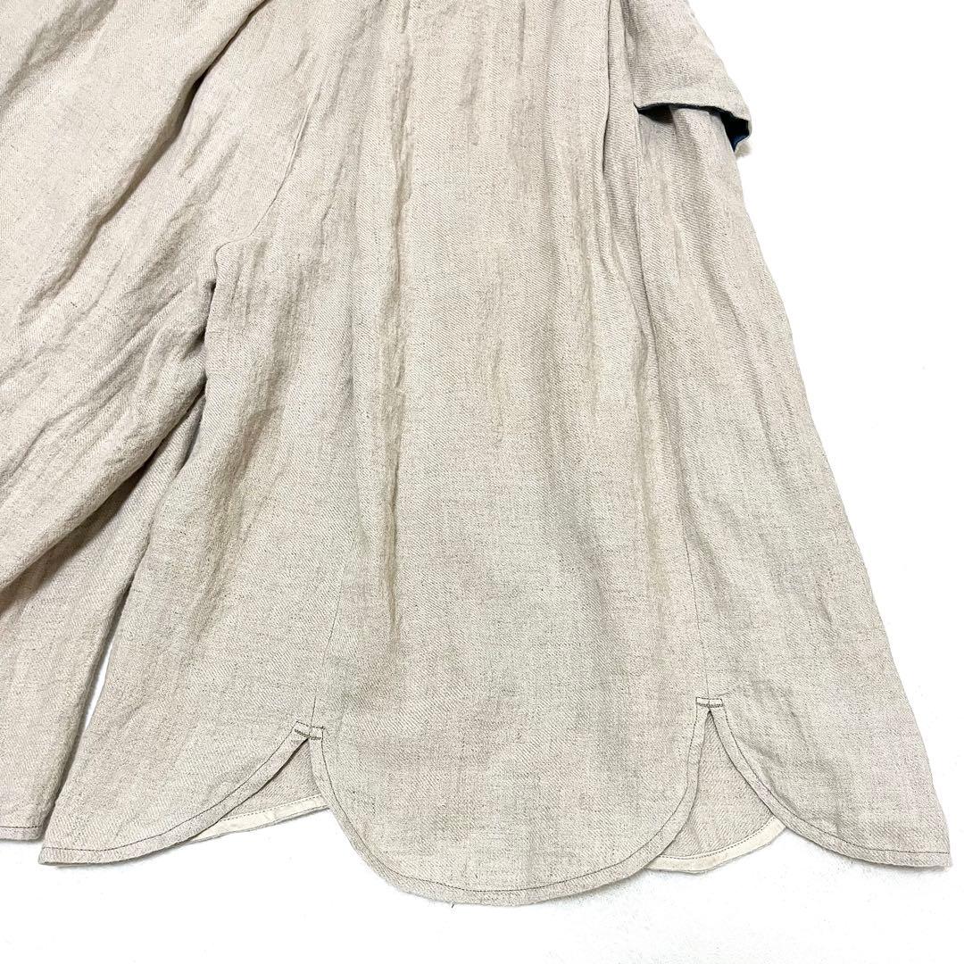 麻100%✨キャピタル バラ釦 藍染風ポケット アシンメトリー裾 ガウチョパンツ