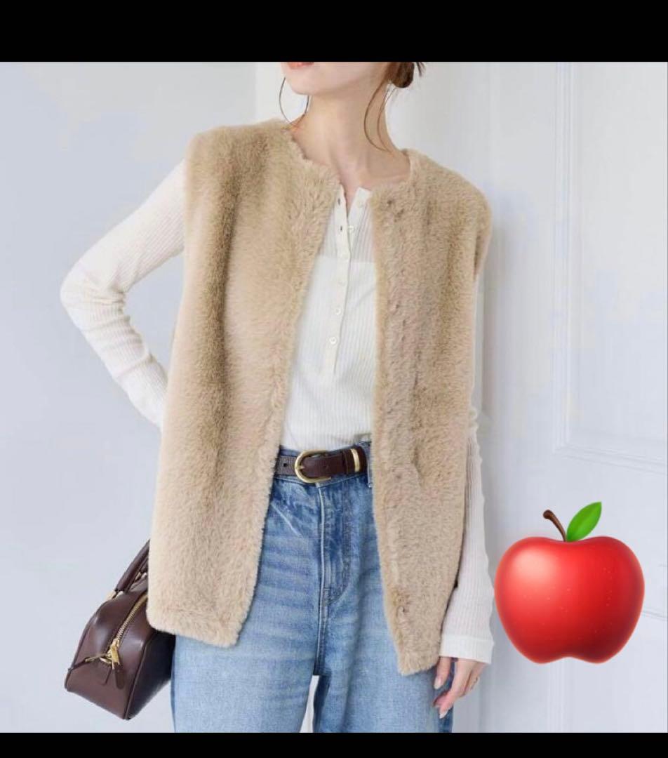 ジャーナルスタンダード　ダブルフェイスフェザークルーネックベスト　ベージュ