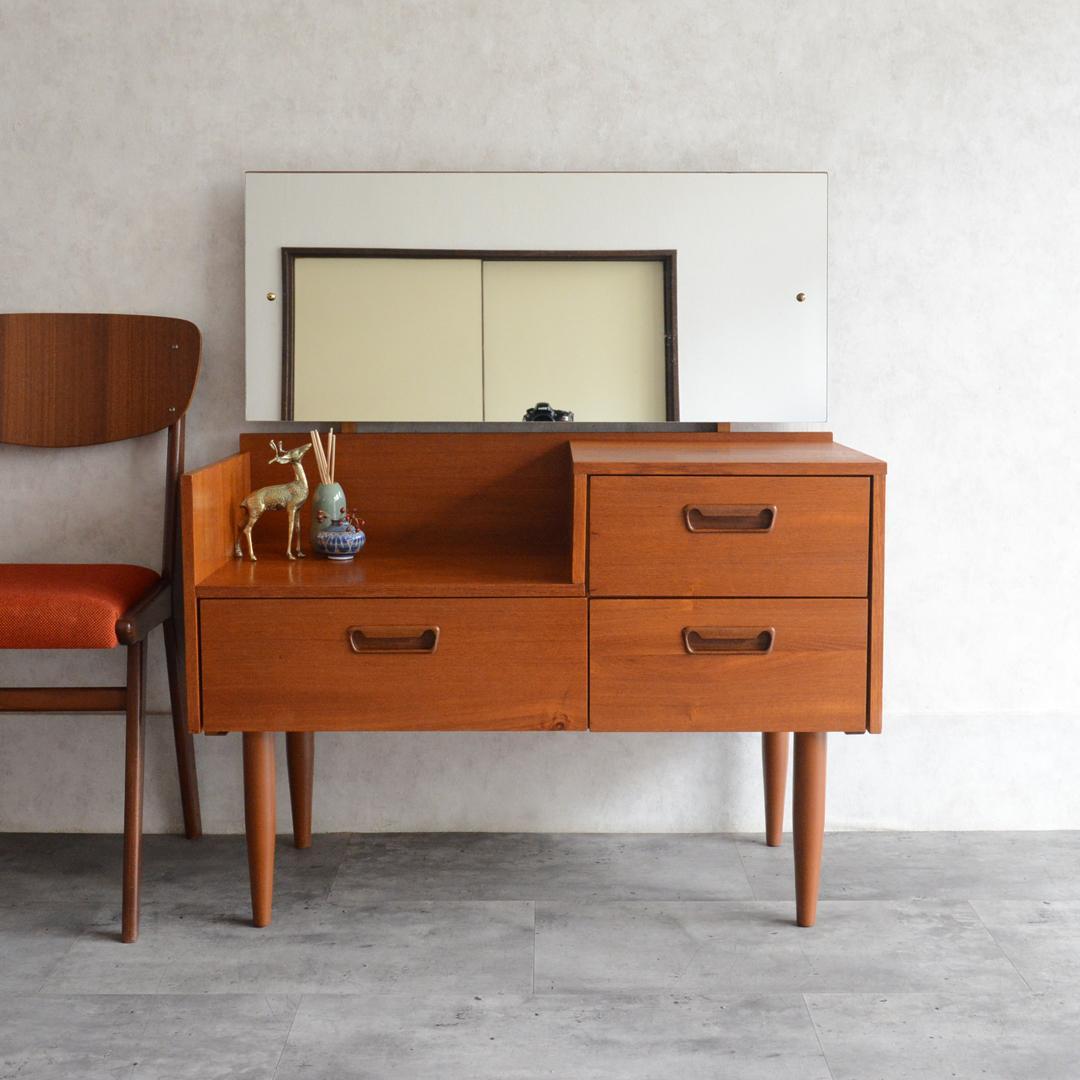 イギリスヴィンテージ チーク ドレッサー チェスト 鏡台 キャビネット