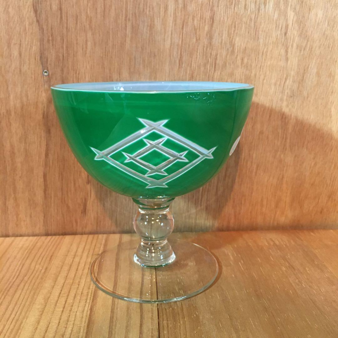 昭和レトロ 大正ロマン 古道具 電笠 切子 脚付 グラス