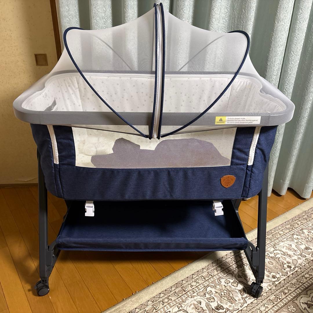 HZDMJ 折りたたみベビーベッド キャスター付 取説付 ブルー