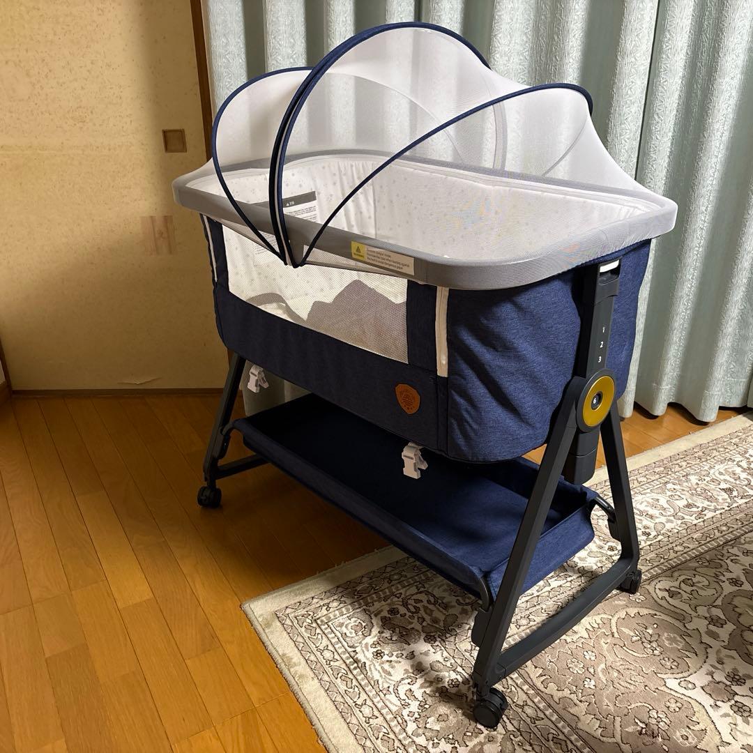 HZDMJ 折りたたみベビーベッド キャスター付 取説付 ブルー