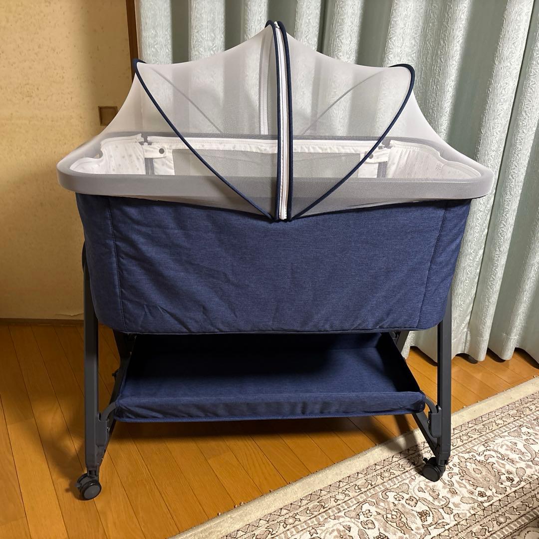 HZDMJ 折りたたみベビーベッド キャスター付 取説付 ブルー