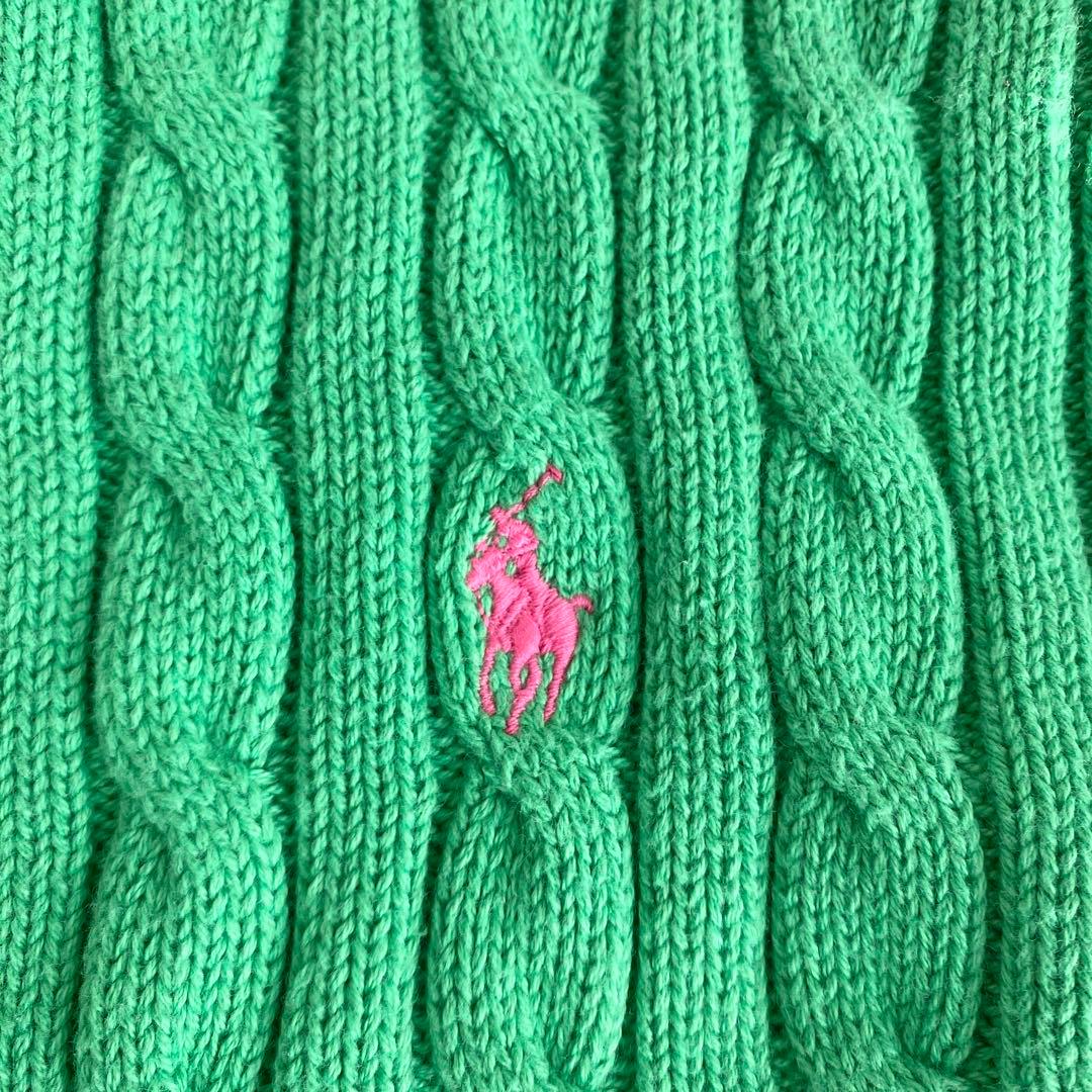 ラルフローレン ケーブルニット ペプラム カーディガン グリーン レディースS