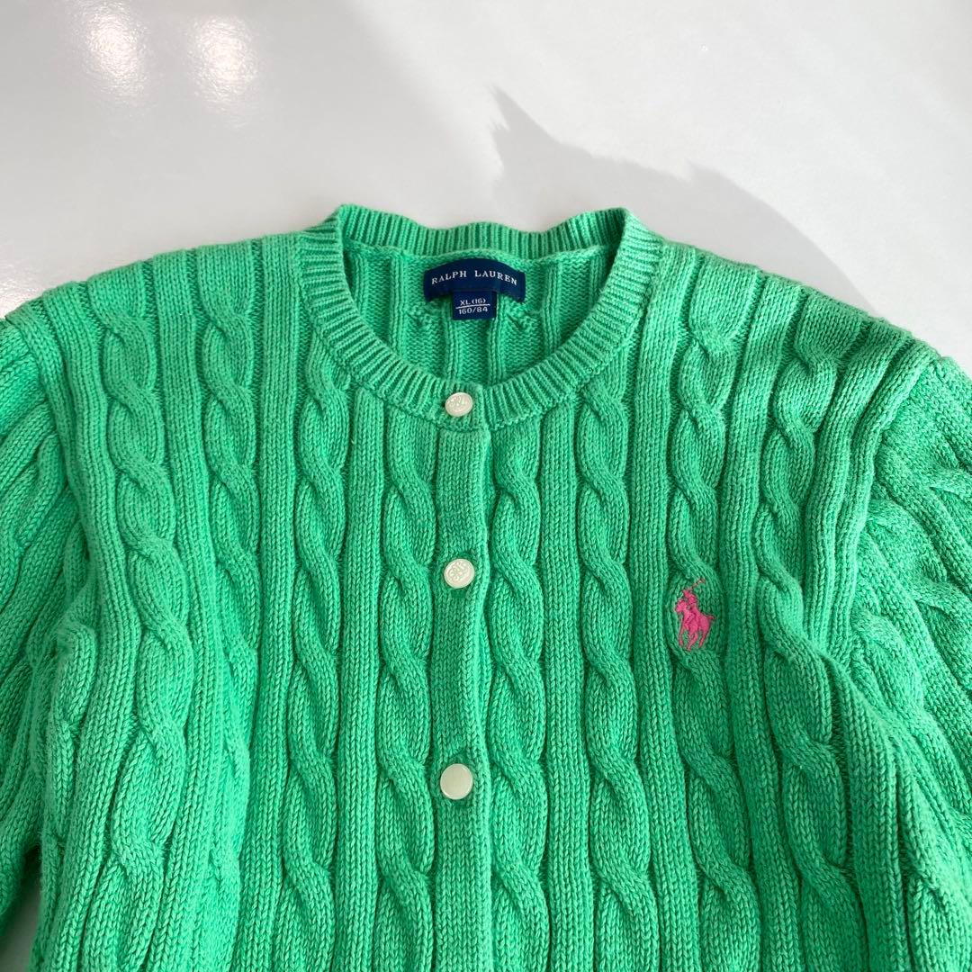ラルフローレン ケーブルニット ペプラム カーディガン グリーン レディースS