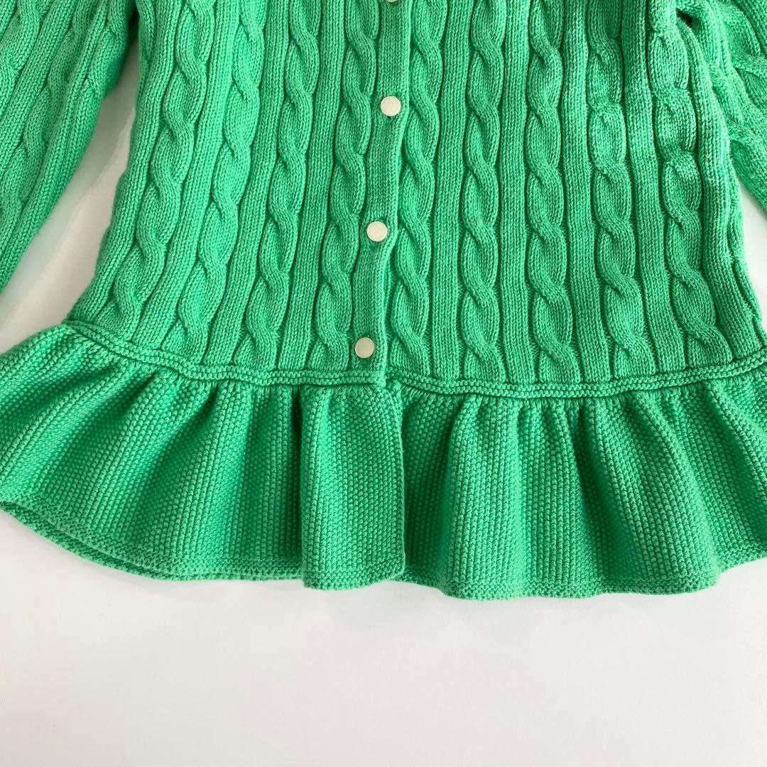 ラルフローレン ケーブルニット ペプラム カーディガン グリーン レディースS