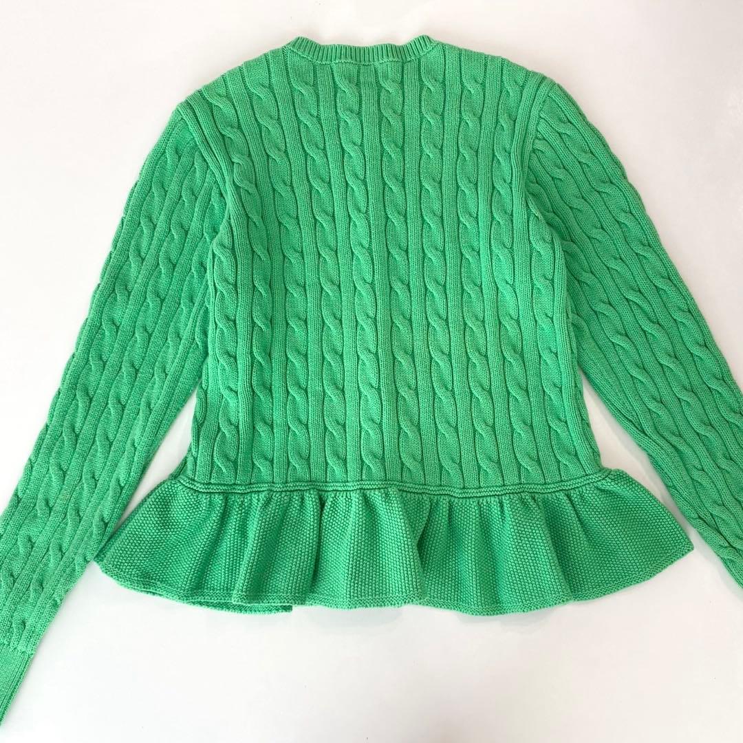 ラルフローレン ケーブルニット ペプラム カーディガン グリーン レディースS