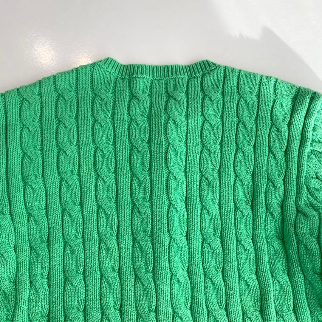 ラルフローレン ケーブルニット ペプラム カーディガン グリーン レディースS