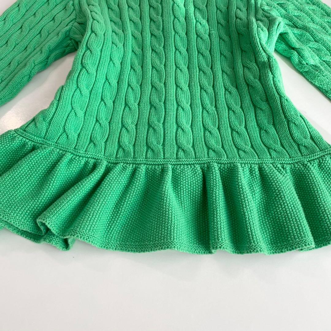 ラルフローレン ケーブルニット ペプラム カーディガン グリーン レディースS