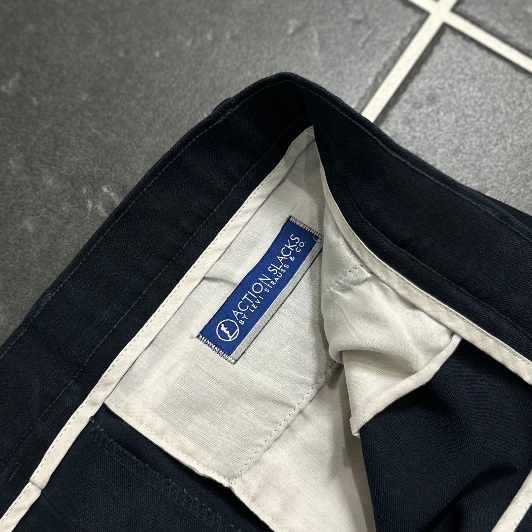 90s Levi’s 【アクションスラックス　ネイビー　無地　ワイドスラックス】