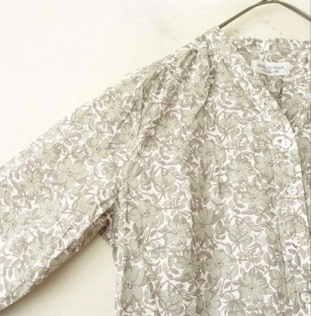 ハグオーワー　フラワープリント ７分袖ワンピース ベージュ系