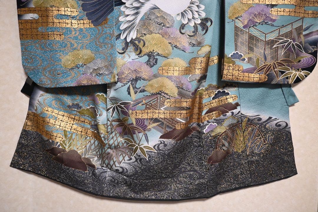 お宮参り 男の子 産着 祝着 正絹 七五三 鷹（長襦袢・帽子・涎掛け付）美品