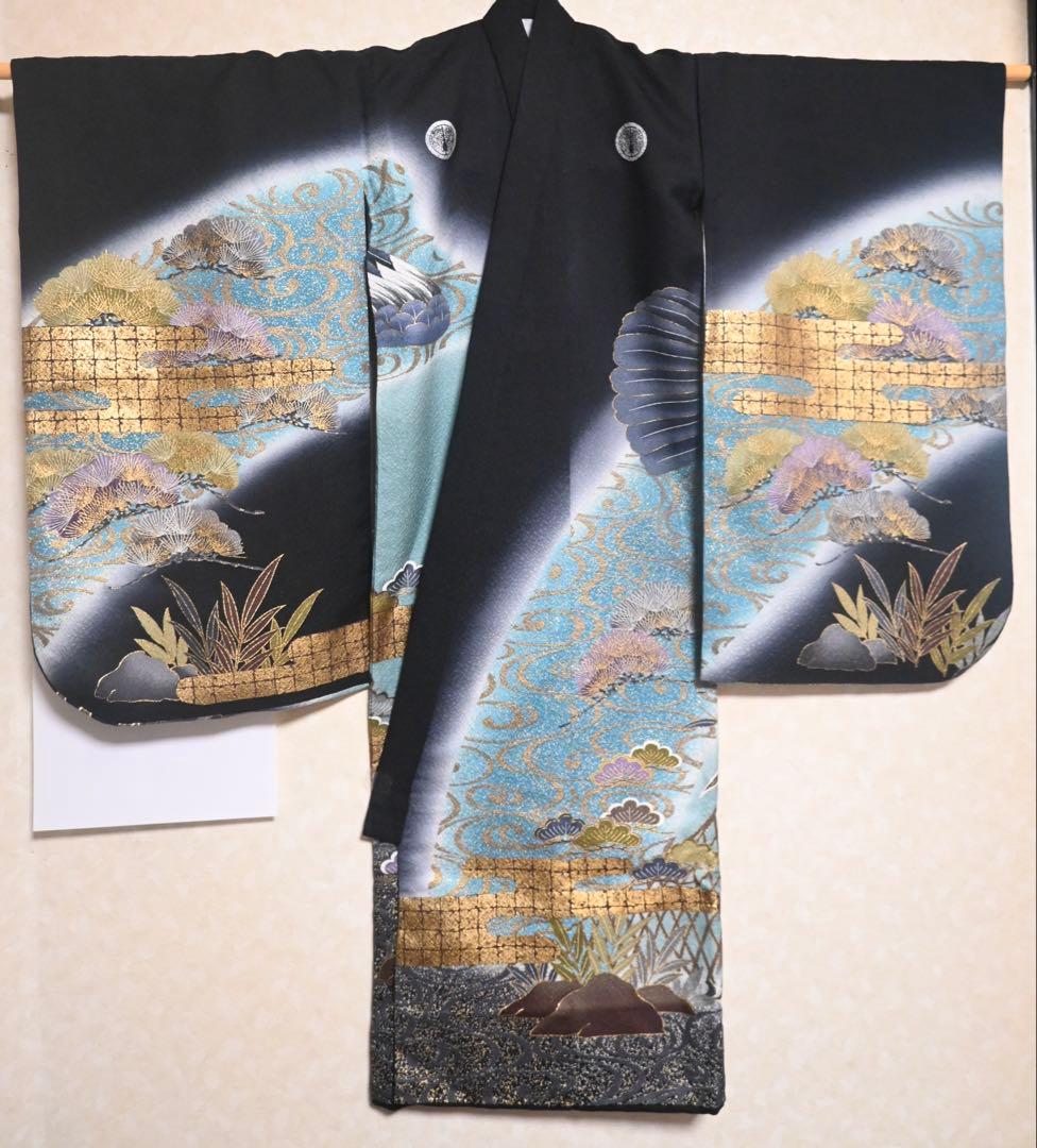 お宮参り 男の子 産着 祝着 正絹 七五三 鷹（長襦袢・帽子・涎掛け付）美品