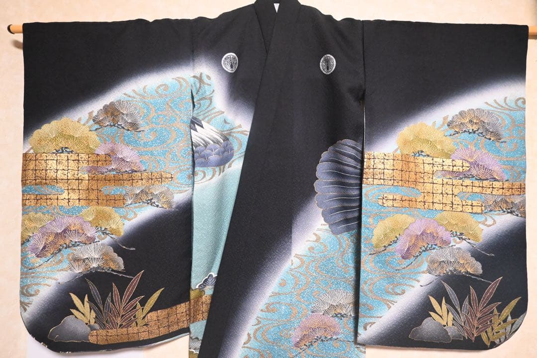 お宮参り 男の子 産着 祝着 正絹 七五三 鷹（長襦袢・帽子・涎掛け付）美品