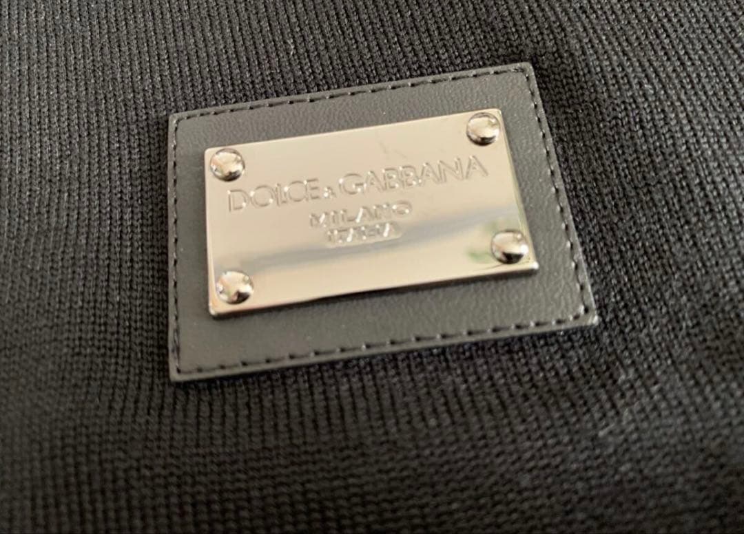 DG 黒 ウール ロゴプレート付き ハイネック リブニット セーター 長袖