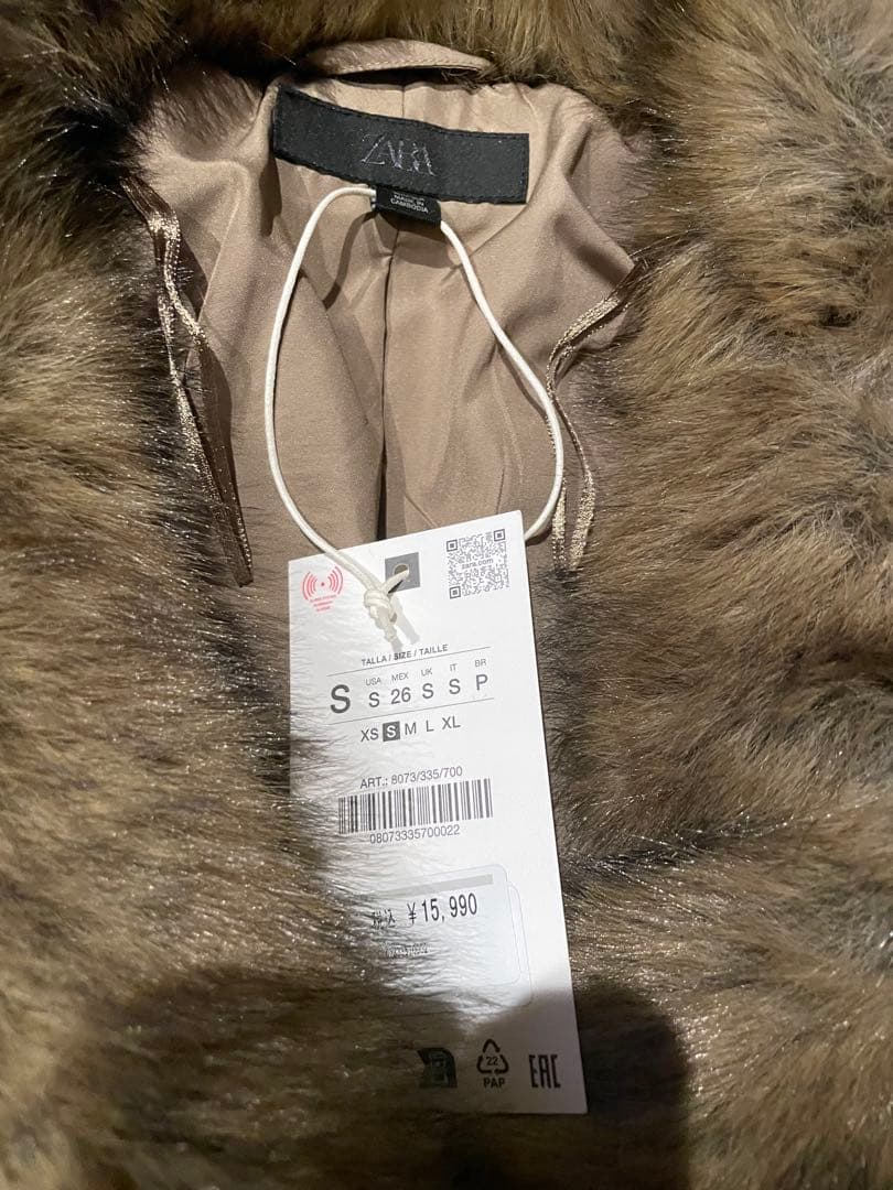 タグ付き新品★ZARAのショートフェイクファーコート★Sサイズ★ブラウン色★完売