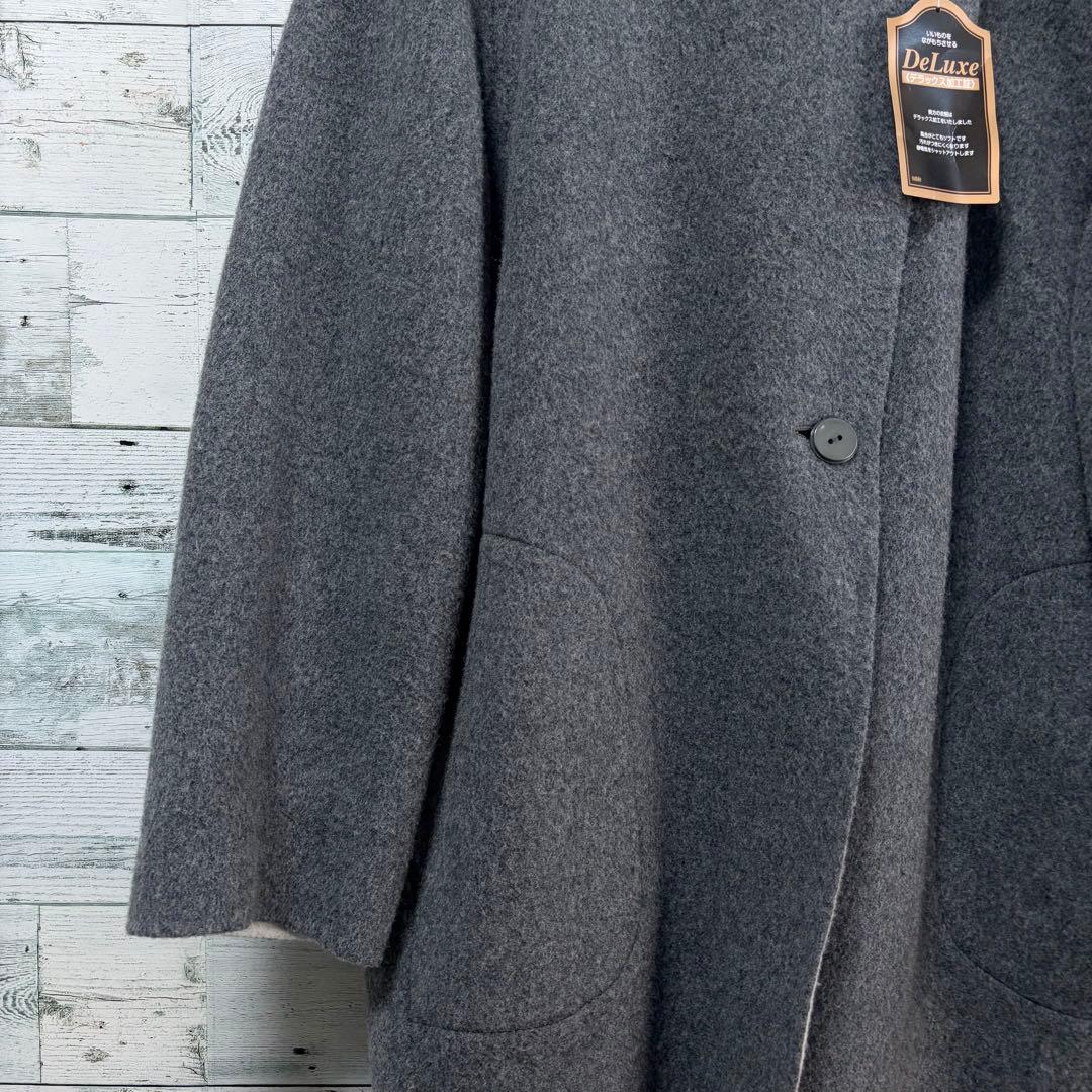 ☆大きいサイズ・4L☆レリアン　ウールコットンコート　ほぼ未使用　グレー
