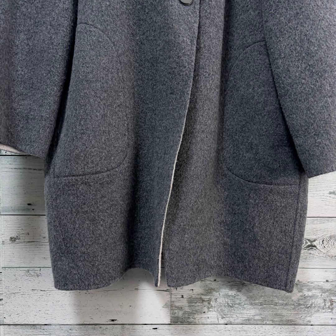 ☆大きいサイズ・4L☆レリアン　ウールコットンコート　ほぼ未使用　グレー