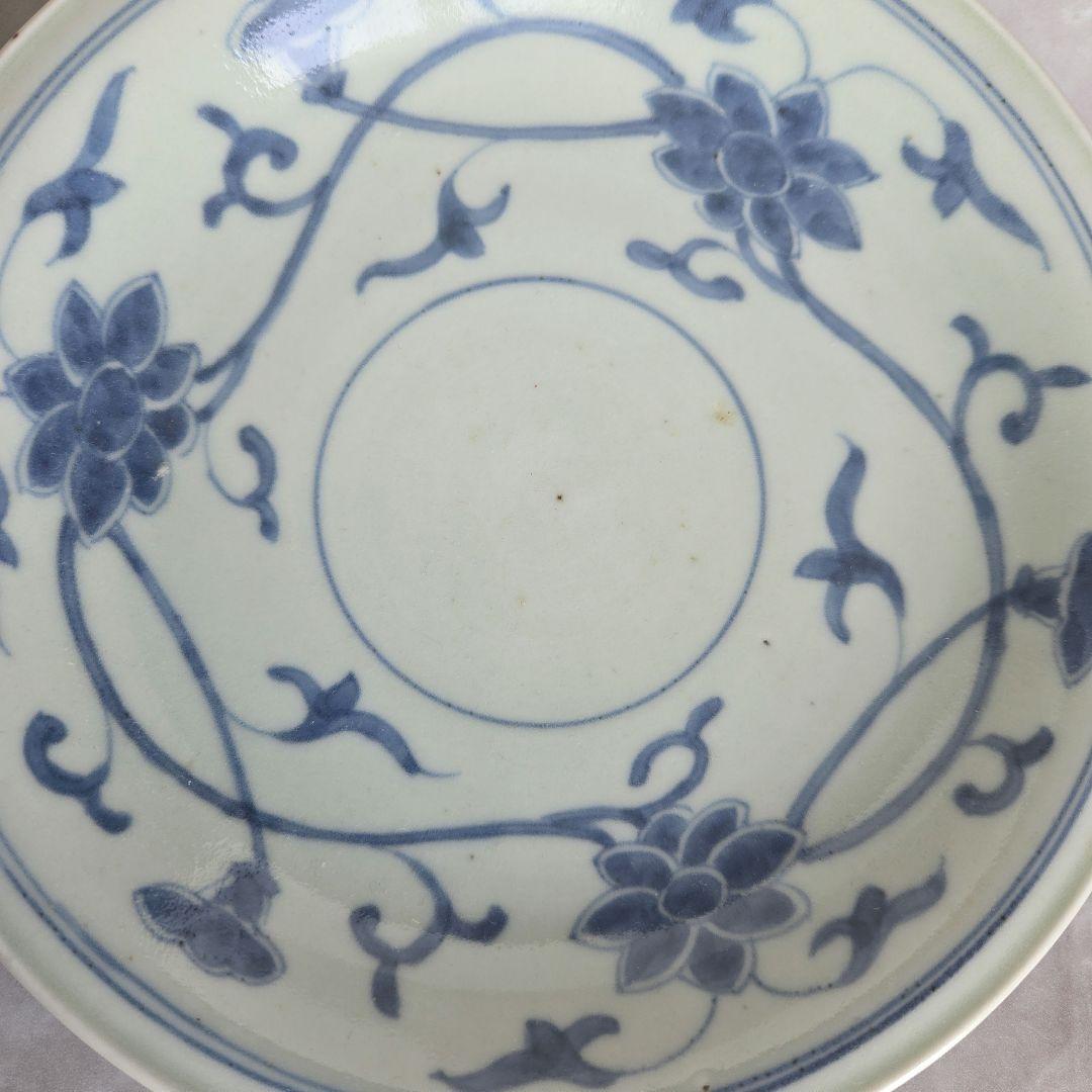 古伊万里　花唐草染付皿　江戸時代　染付　唐花　骨董　金直し　金継ぎ　アンティーク