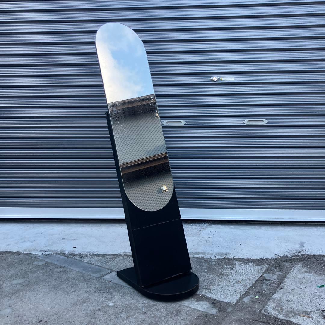 北欧レトロ 資生堂 木製フレーム 大型オーバルミラー 姿見 全身鏡スタンドミラー