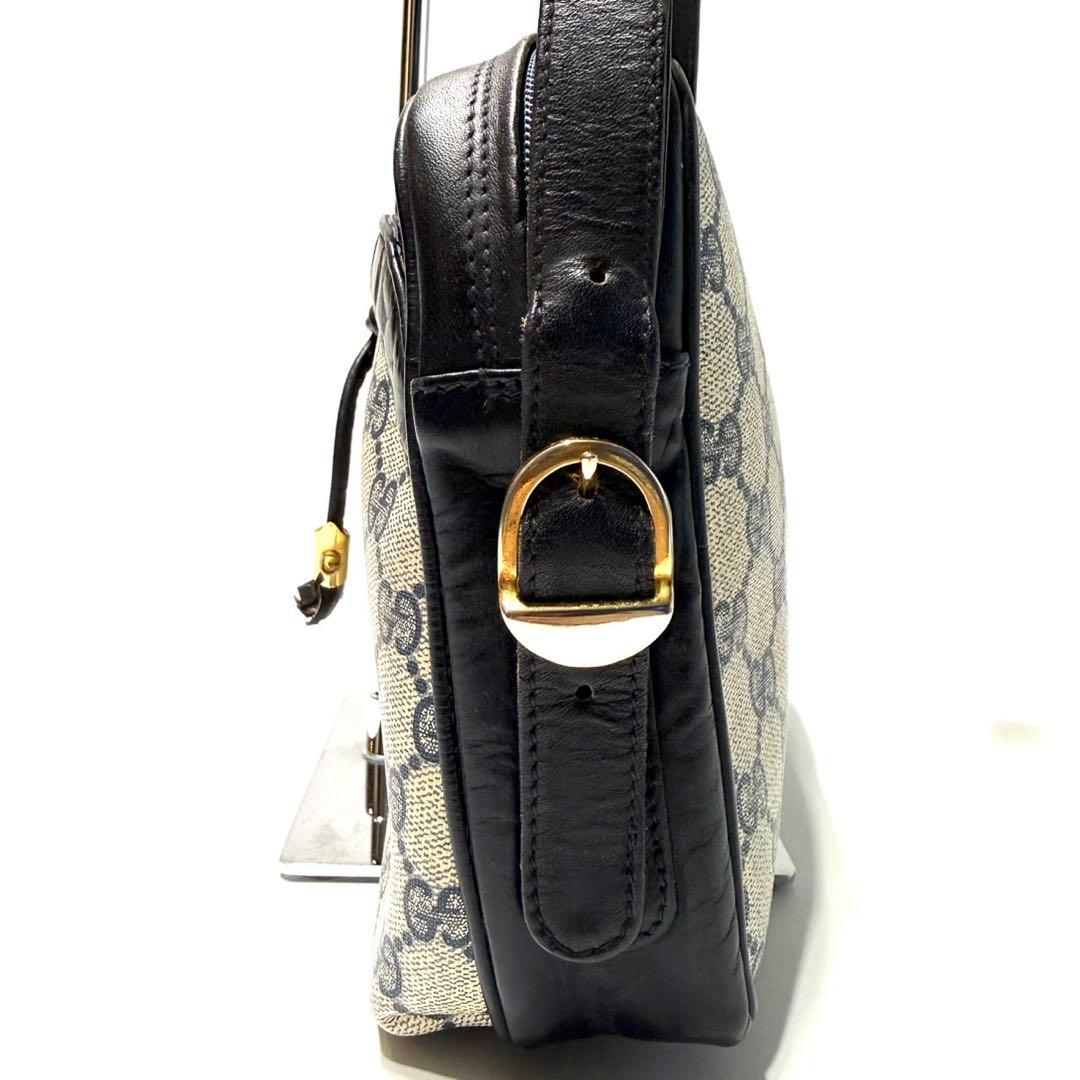 希少 GUCCI GG ショルダーバッグ ネイビー レザー 金具 フリンジ