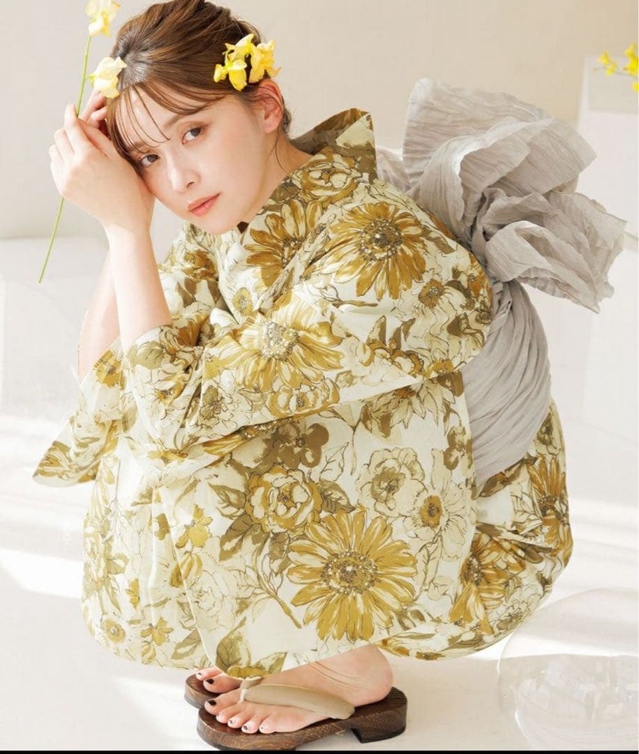 Dita セパレート浴衣　夏色ひまわり　Lサイズ　帯　下駄　セット