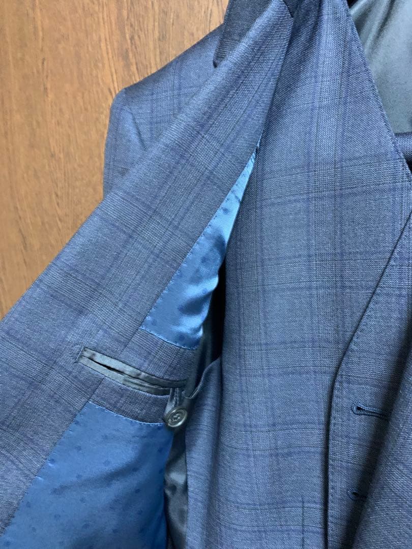 Y5新品未使用！高級イタリアREDA極上ネイビーチェック柄3ピーススーツ！