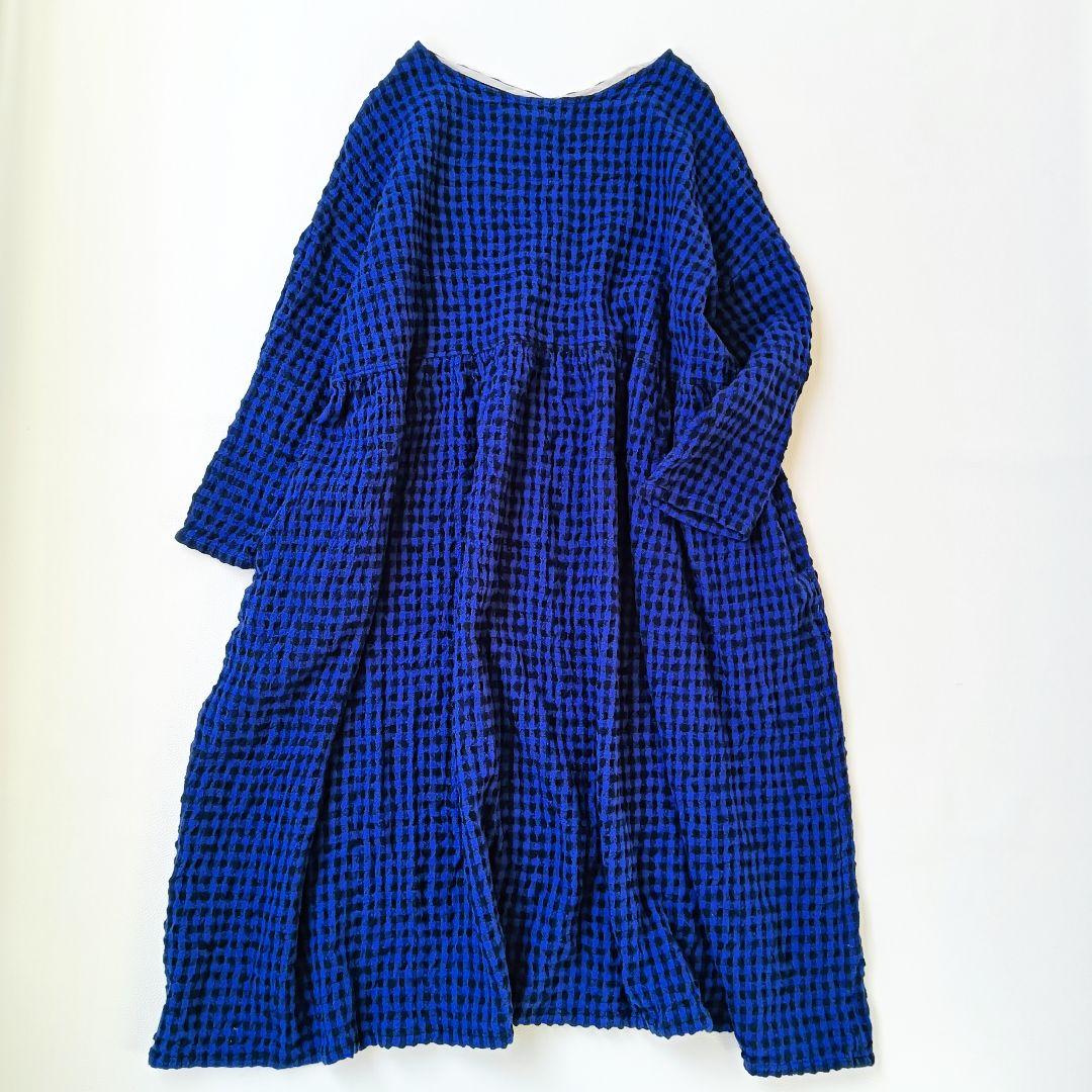 美品✨《イチアンティークス》ギンガムチェックワンピースゆったりウール混ドレス