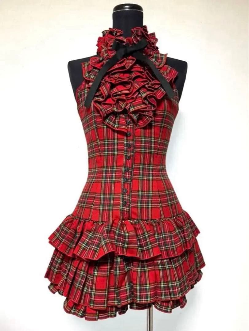 【レア】Na+H赤チェック柄フリルノースリーブミニワンピース ゴシック パンク