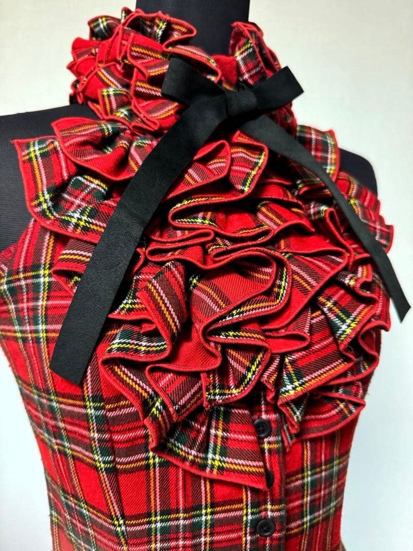 【レア】Na+H赤チェック柄フリルノースリーブミニワンピース ゴシック パンク