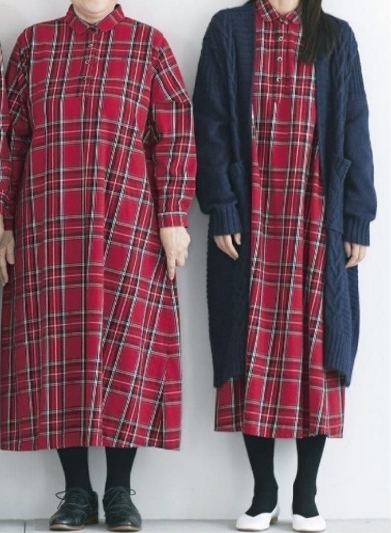 サニークラウズ ponさんのタータンワンピース チェック シャツワンピース　L