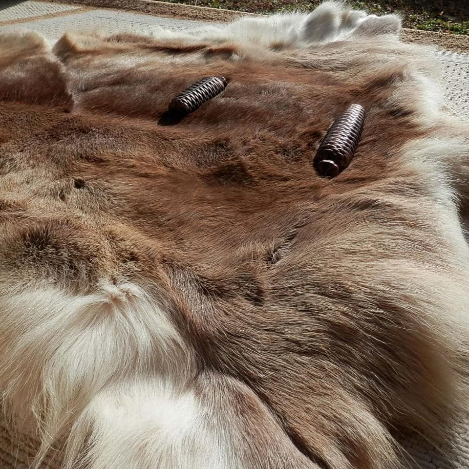 トナカイ毛皮　赤毛　きのこマット付き