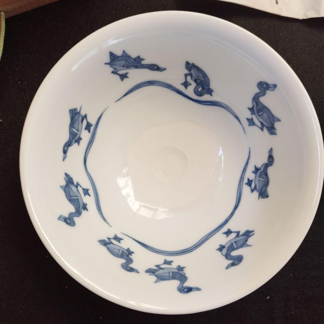 五代目 三浦竹泉 染付 水鳥絵 茶碗 共箱 茶道具 状態綺麗